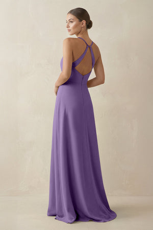 A - Line Chiffon Long Bridesmaid Dress With Slit in Tahiti - KissProm