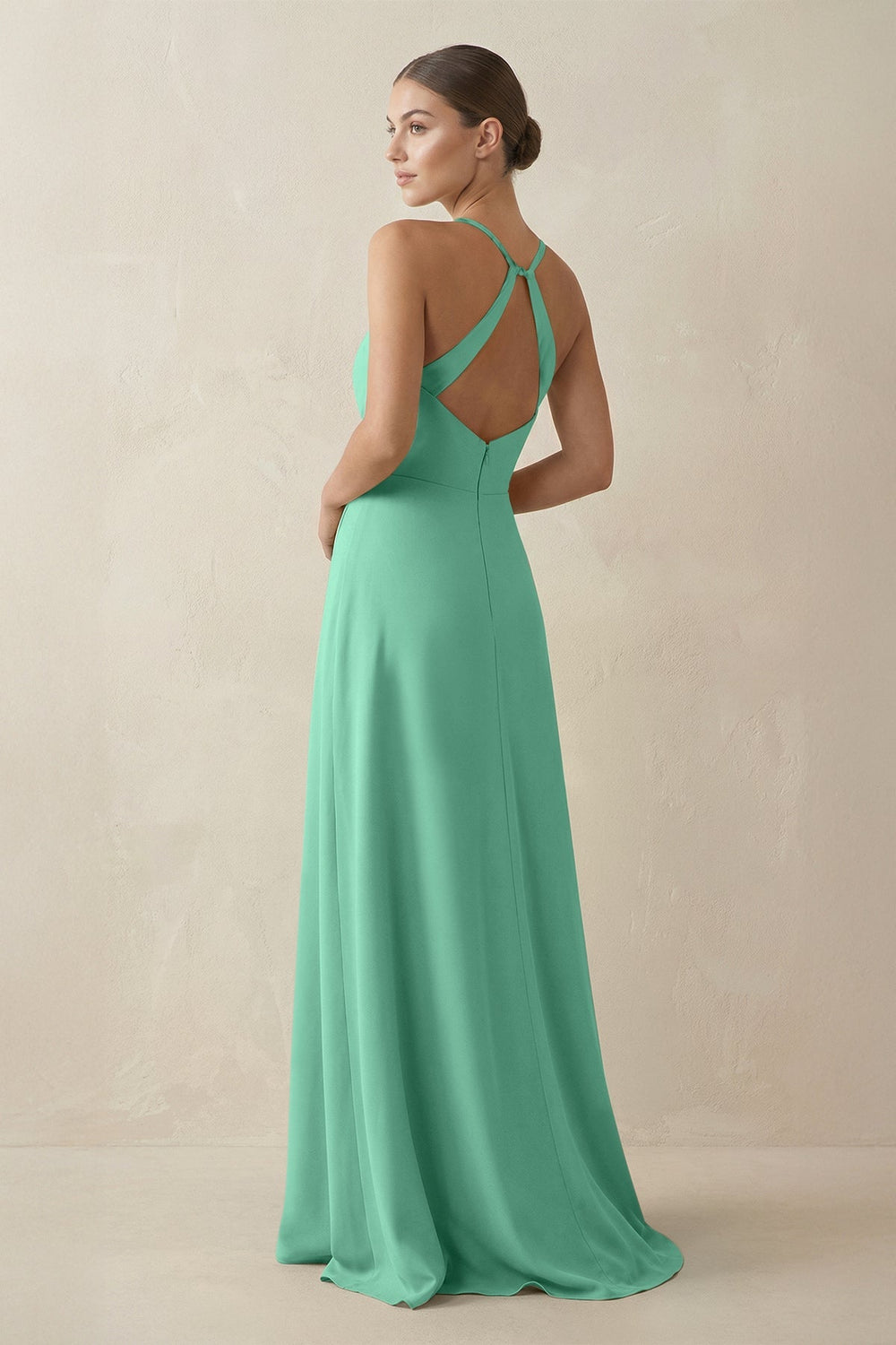 A - Line Chiffon Long Bridesmaid Dress With Slit in Turquoise - KissProm