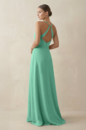 A - Line Chiffon Long Bridesmaid Dress With Slit in Turquoise - KissProm