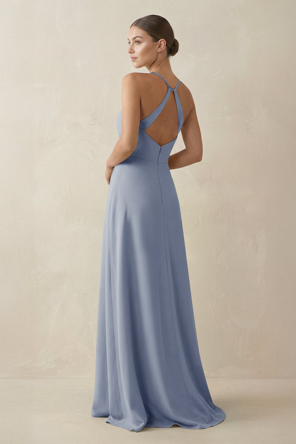 A - Line Chiffon Long Bridesmaid Dress With Slit in Twilight - KissProm