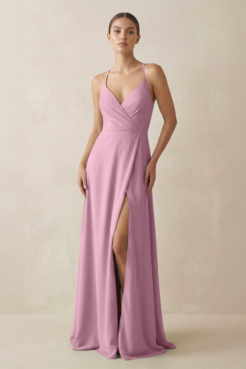 A-Line Chiffon Long Bridesmaid Dress With Slit in Vintage Mauve A-Line Chiffon Long Bridesmaid Dress With Slit in Vintage Mauve