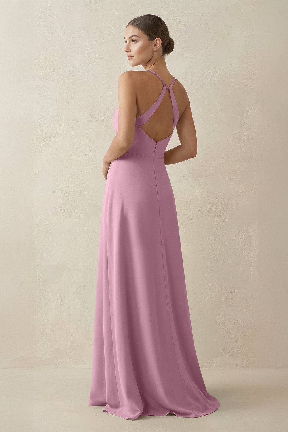 A - Line Chiffon Long Bridesmaid Dress With Slit in Vintage Mauve - KissProm