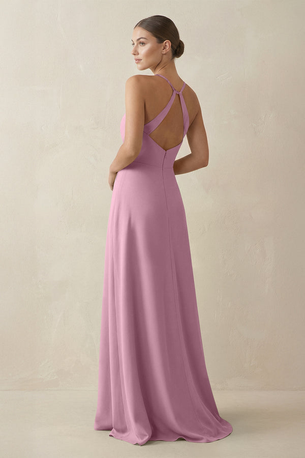 A - Line Chiffon Long Bridesmaid Dress With Slit in Vintage Mauve - KissProm