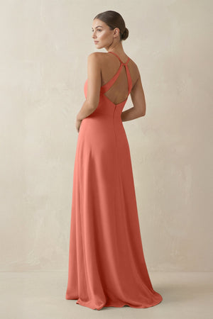 A - Line Chiffon Long Bridesmaid Dress With Slit in Wild Rose - KissProm