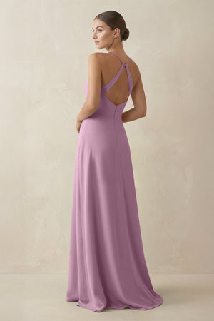 A - Line Chiffon Long Bridesmaid Dress With Slit in Wisteria - KissProm