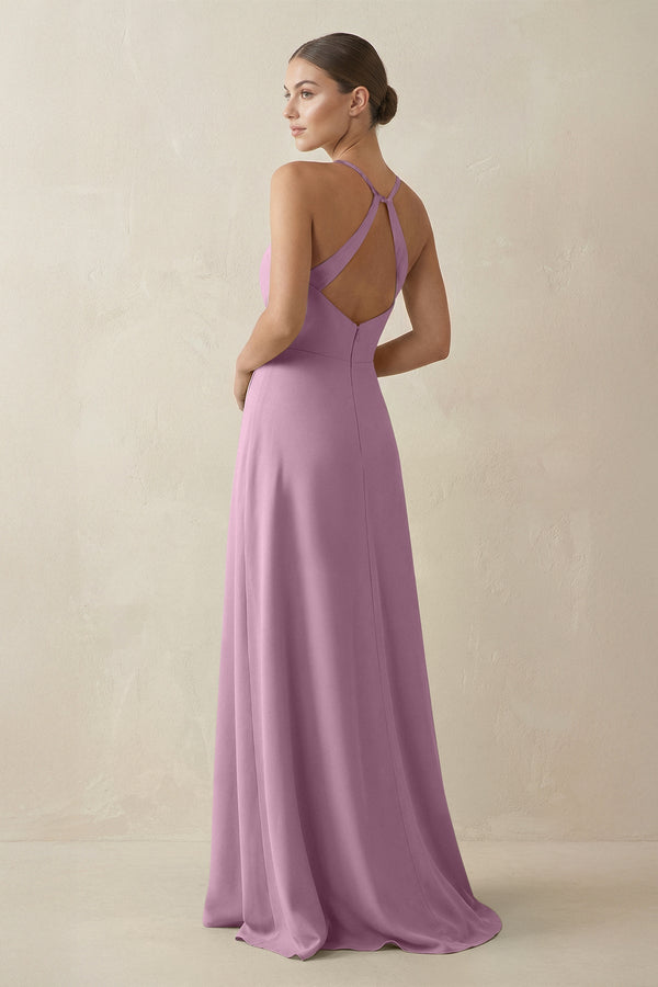 A - Line Chiffon Long Bridesmaid Dress With Slit in Wisteria - KissProm