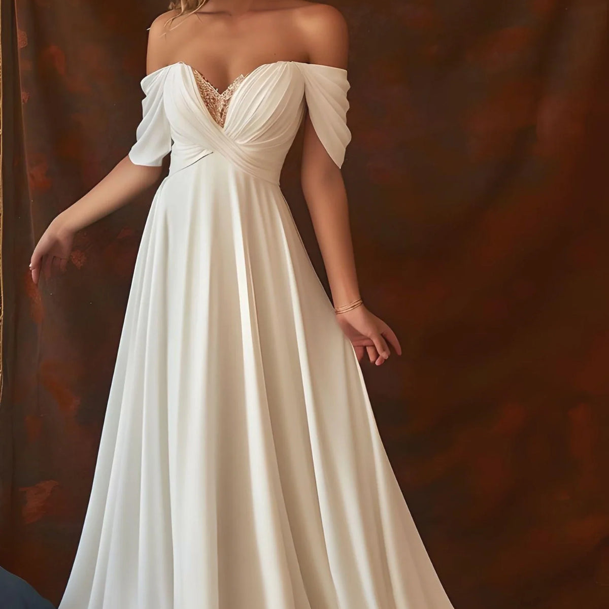 A-Line Chiffon Sleeveless Off-the-Shoulder Wedding Dress with Ruching