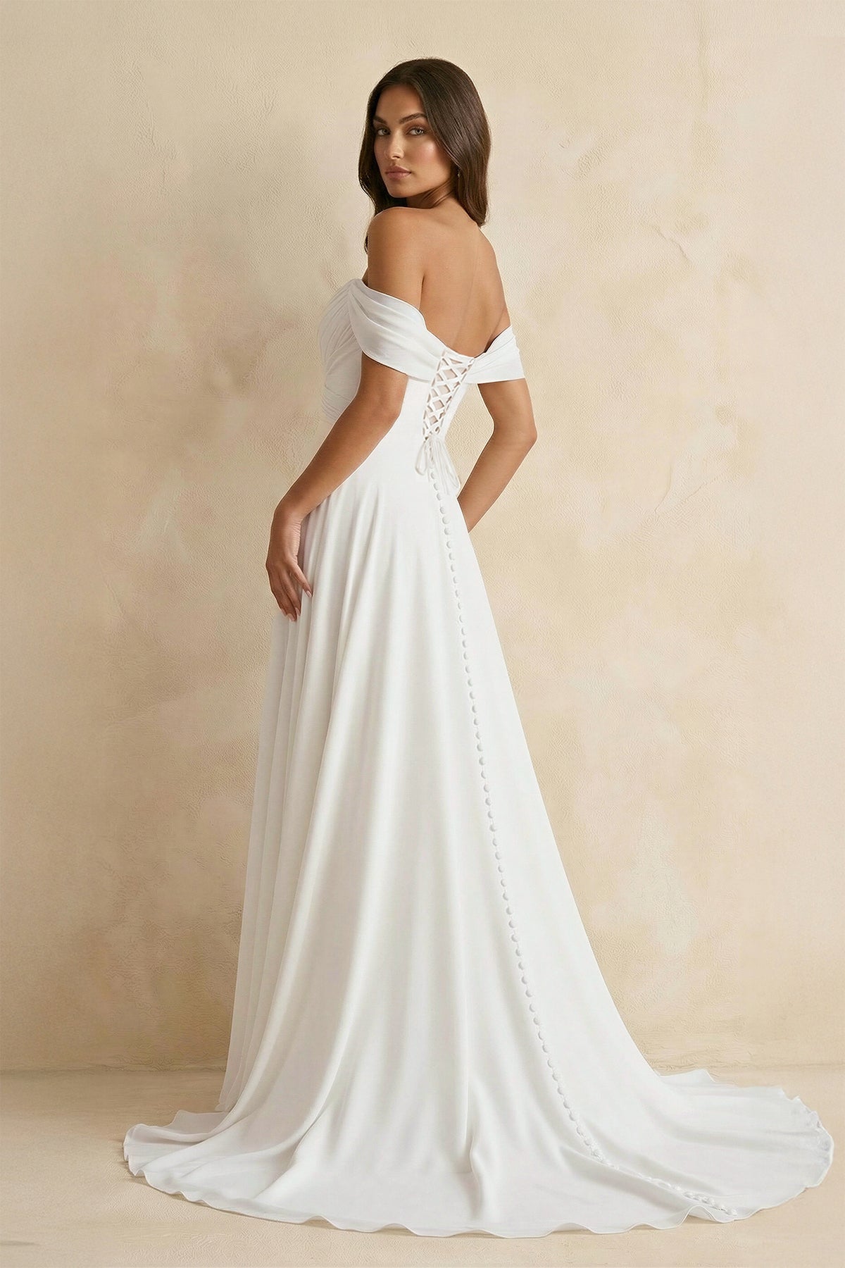 wedding dresses with ruching Ruched bodice strapless fitted gown GLGL3584 line wedding dress by KissProm expresses elegance through restraint KissProm A-Line Chiffon Sleeveless Off-the-Shoulder