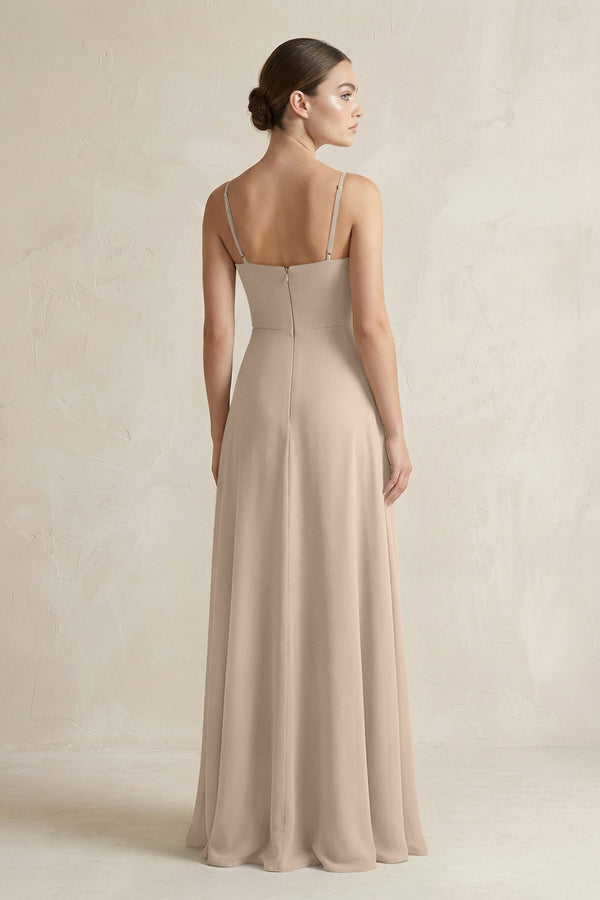 A - Line Chiffon Spaghetti Strap Bridesmaid Dress in Almond - KissProm Bridesmaid Dresses