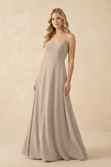 A-Line Chiffon Spaghetti Strap Bridesmaid Dress in Almond - KissProm BRIDESMAID DRESSES