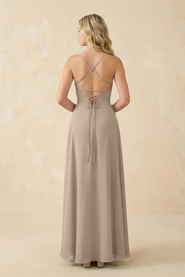 A-Line Chiffon Spaghetti Strap Bridesmaid Dress in Almond - KissProm BRIDESMAID DRESSES