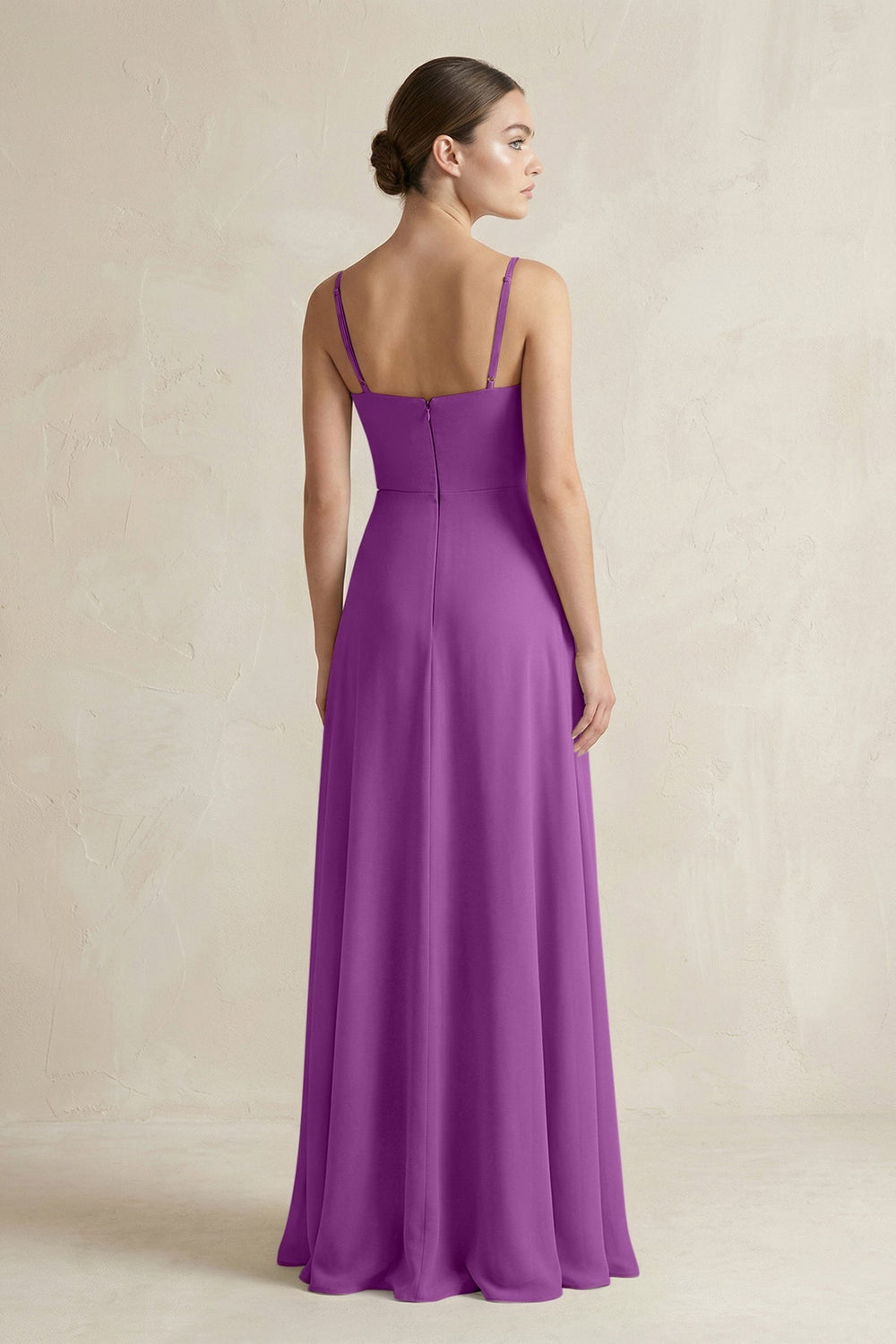 A - Line Chiffon Spaghetti Strap Bridesmaid Dress in Amethyst - KissProm Bridesmaid Dresses