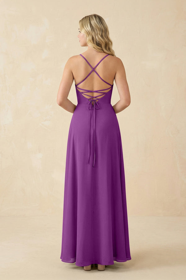 A-Line Chiffon Spaghetti Strap Bridesmaid Dress in Amethyst - KissProm BRIDESMAID DRESSES