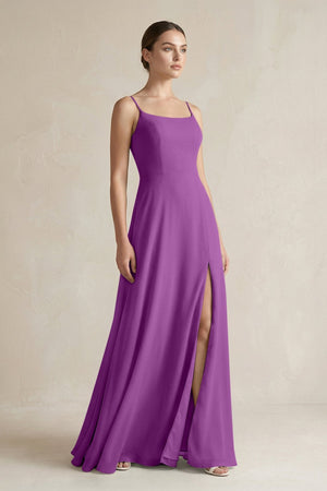 A - Line Chiffon Spaghetti Strap Bridesmaid Dress in Amethyst - KissProm Bridesmaid Dresses