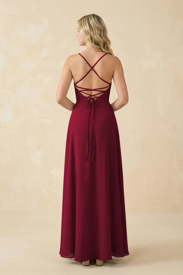 A-Line Chiffon Spaghetti Strap Bridesmaid Dress in Berry - KissProm BRIDESMAID DRESSES