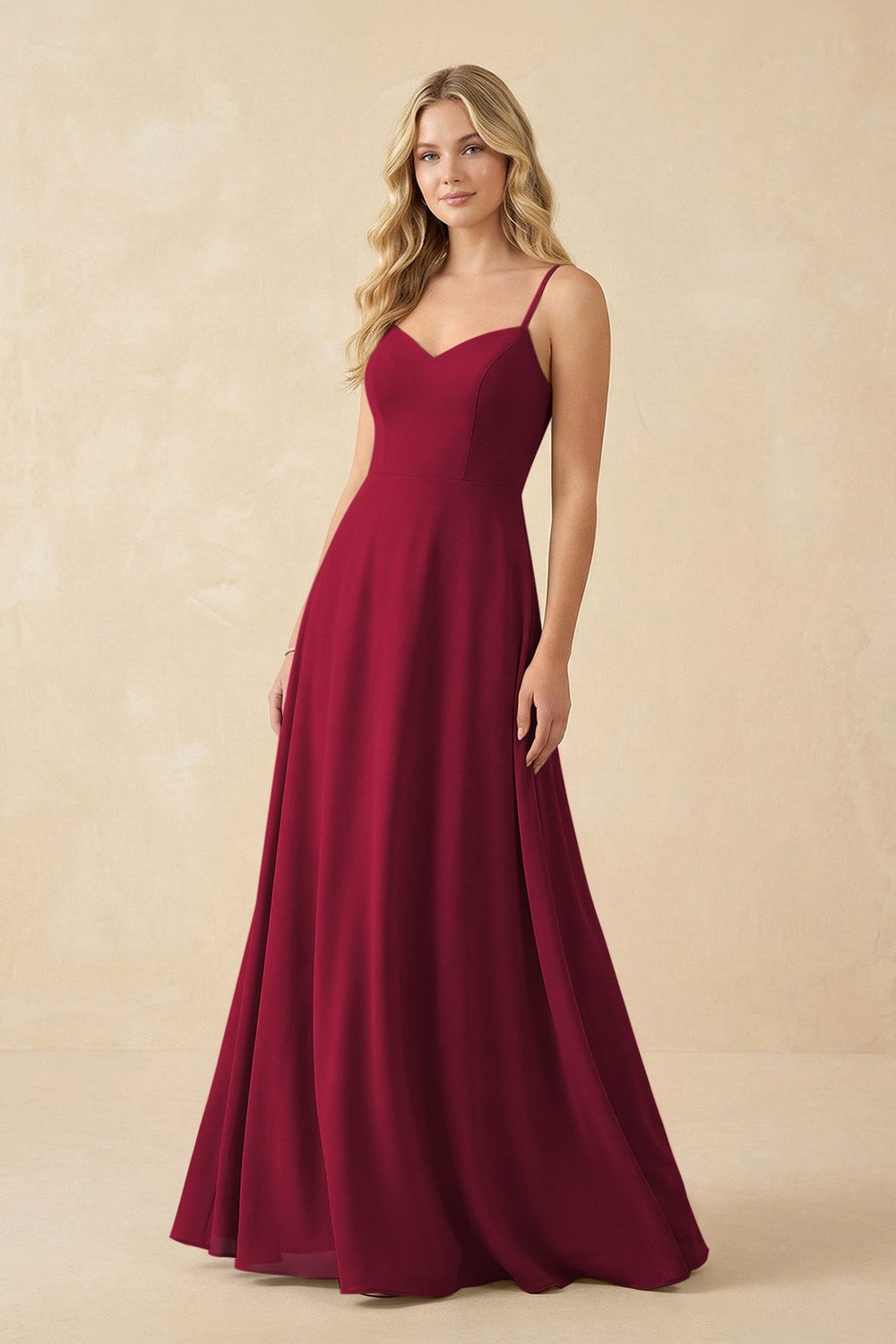 A-Line Chiffon Spaghetti Strap Bridesmaid Dress in Berry - KissProm BRIDESMAID DRESSES