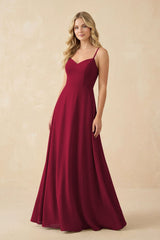 A-Line Chiffon Spaghetti Strap Bridesmaid Dress in Berry - KissProm BRIDESMAID DRESSES