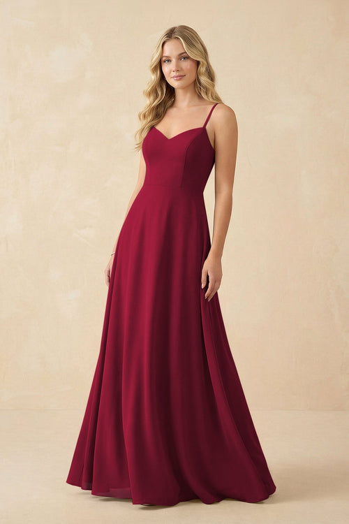 A-Line Chiffon Spaghetti Strap Bridesmaid Dress in Berry - KissProm BRIDESMAID DRESSES