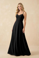 A-Line Chiffon Spaghetti Strap Bridesmaid Dress in Black - KissProm BRIDESMAID DRESSES