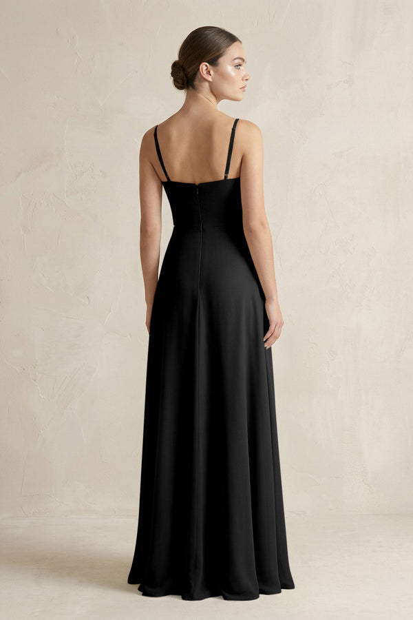 A - Line Chiffon Spaghetti Strap Bridesmaid Dress in Black - KissProm Bridesmaid Dresses