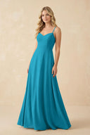 A-Line Chiffon Spaghetti Strap Bridesmaid Dress in Blue Jay - KissProm BRIDESMAID DRESSES