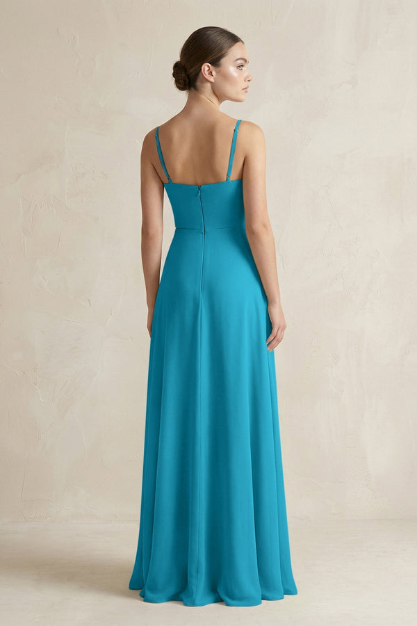 A - Line Chiffon Spaghetti Strap Bridesmaid Dress in Blue Jay - KissProm Bridesmaid Dresses