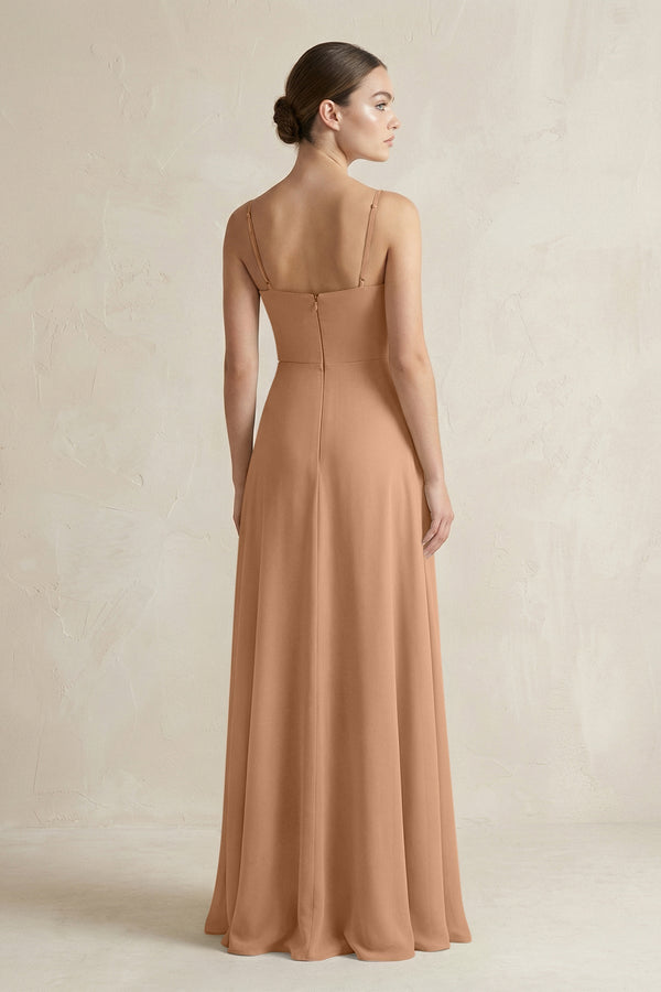 A - Line Chiffon Spaghetti Strap Bridesmaid Dress in Bronzer - KissProm Bridesmaid Dresses