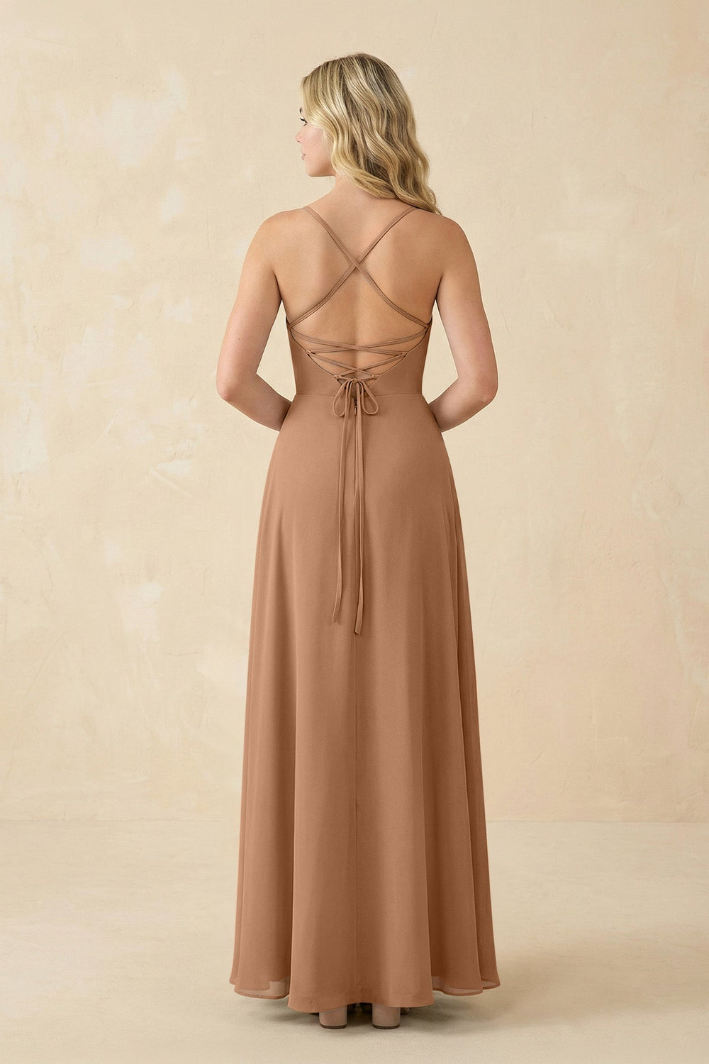 A-Line Chiffon Spaghetti Strap Bridesmaid Dress in Bronzer - KissProm BRIDESMAID DRESSES