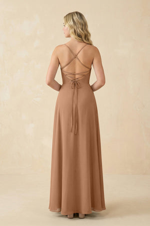 A-Line Chiffon Spaghetti Strap Bridesmaid Dress in Bronzer - KissProm BRIDESMAID DRESSES