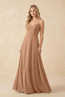 A-Line Chiffon Spaghetti Strap Bridesmaid Dress in Bronzer - KissProm BRIDESMAID DRESSES