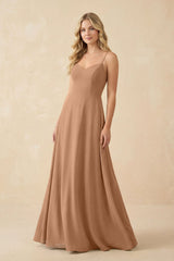 A-Line Chiffon Spaghetti Strap Bridesmaid Dress in Bronzer - KissProm BRIDESMAID DRESSES