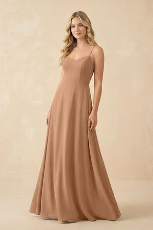 A-Line Chiffon Spaghetti Strap Bridesmaid Dress in Bronzer - KissProm BRIDESMAID DRESSES