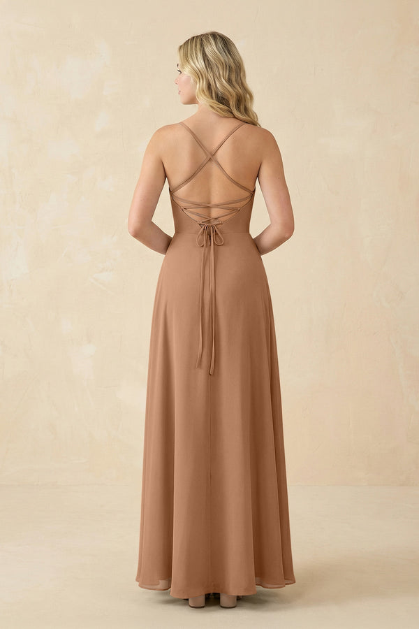 A-Line Chiffon Spaghetti Strap Bridesmaid Dress in Bronzer - KissProm BRIDESMAID DRESSES