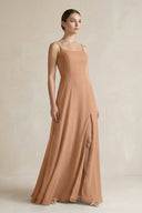 A - Line Chiffon Spaghetti Strap Bridesmaid Dress in Bronzer - KissProm Bridesmaid Dresses