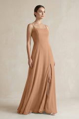 A - Line Chiffon Spaghetti Strap Bridesmaid Dress in Bronzer - KissProm Bridesmaid Dresses