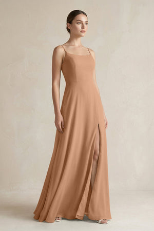 A - Line Chiffon Spaghetti Strap Bridesmaid Dress in Bronzer - KissProm Bridesmaid Dresses