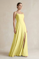 A - Line Chiffon Spaghetti Strap Bridesmaid Dress in Buttercup - KissProm Bridesmaid Dresses