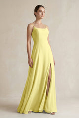A - Line Chiffon Spaghetti Strap Bridesmaid Dress in Buttercup - KissProm Bridesmaid Dresses