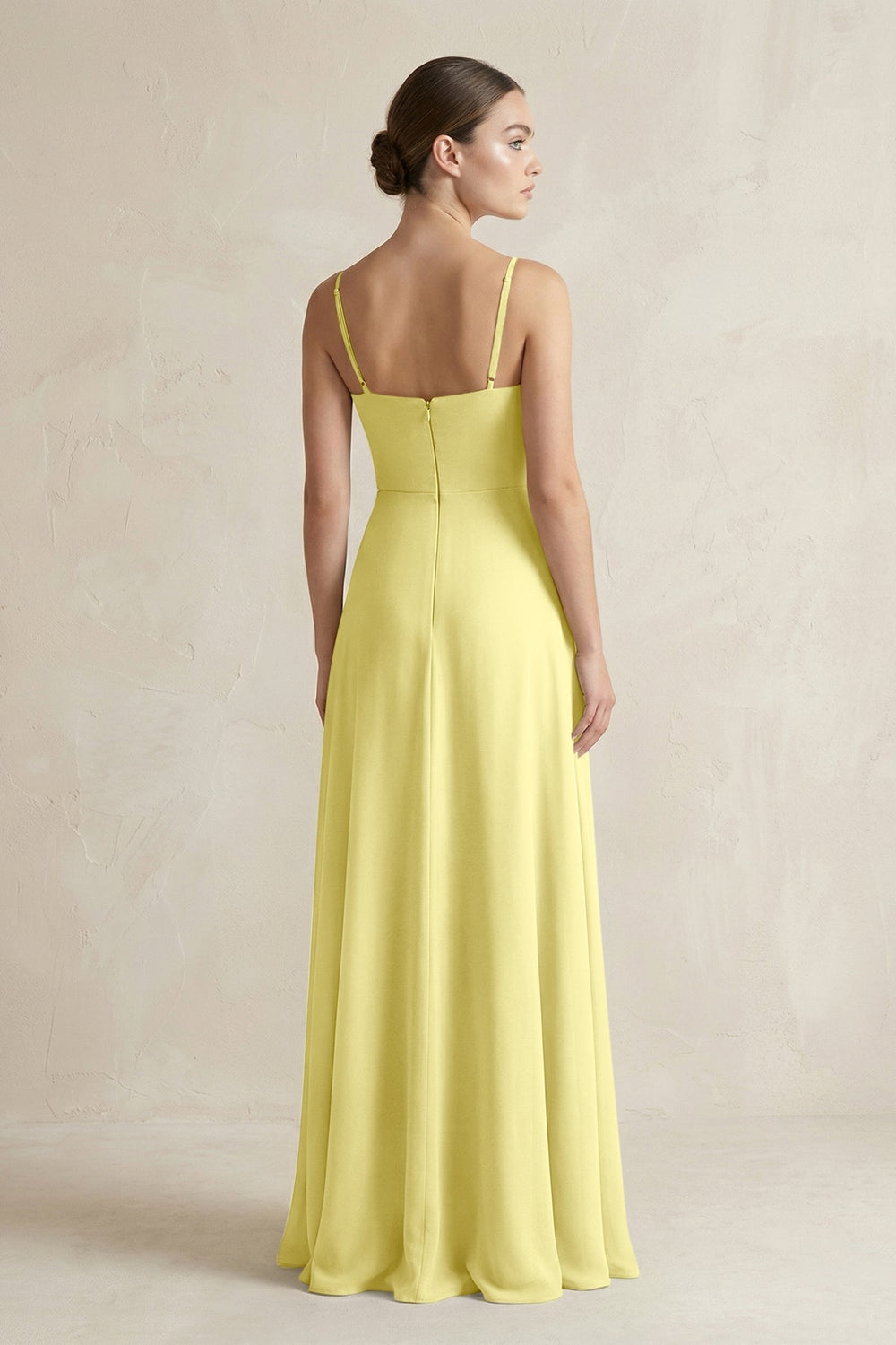 A - Line Chiffon Spaghetti Strap Bridesmaid Dress in Buttercup - KissProm Bridesmaid Dresses