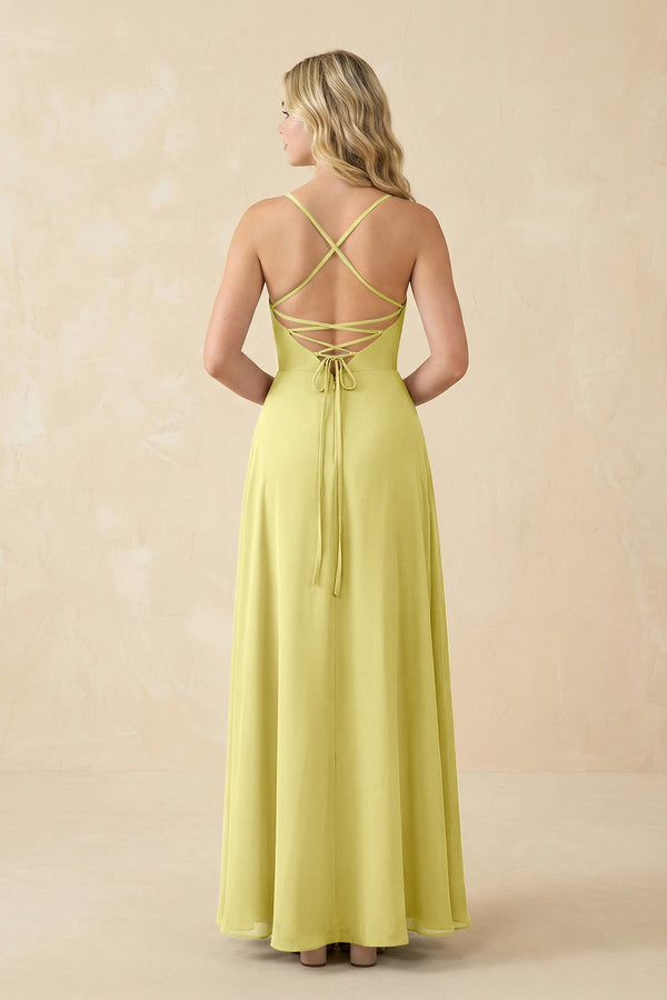 A-Line Chiffon Spaghetti Strap Bridesmaid Dress in Buttercup - KissProm BRIDESMAID DRESSES