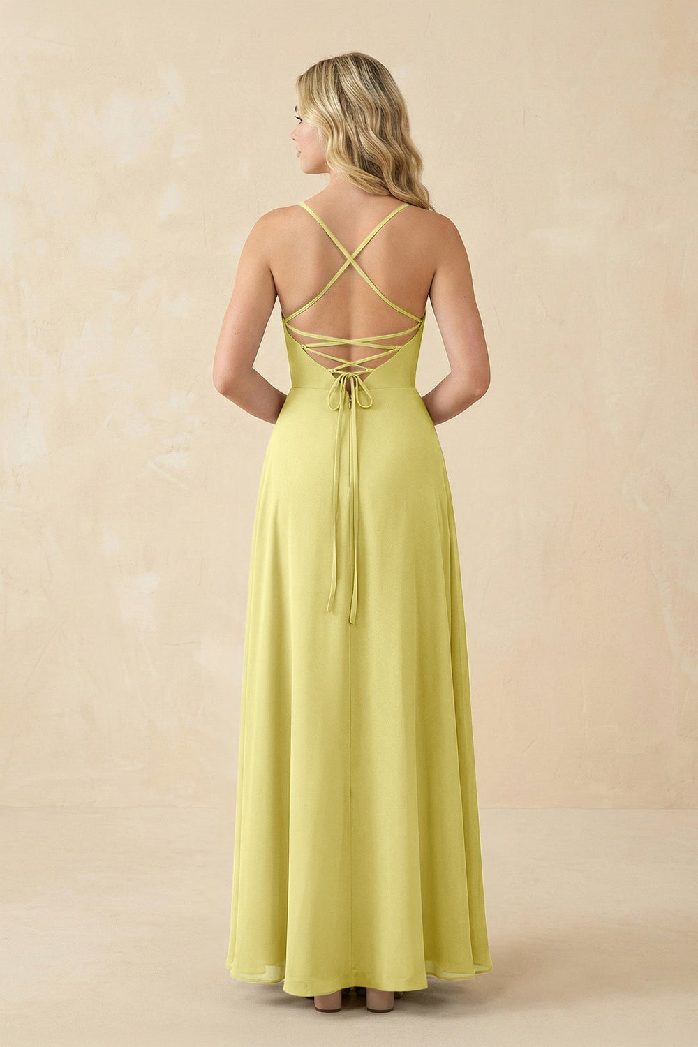 A-Line Chiffon Spaghetti Strap Bridesmaid Dress in Buttercup - KissProm BRIDESMAID DRESSES