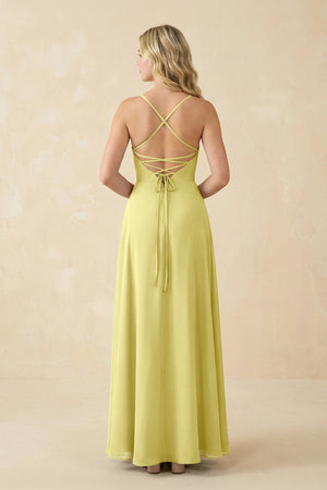 A-Line Chiffon Spaghetti Strap Bridesmaid Dress in Buttercup - KissProm BRIDESMAID DRESSES
