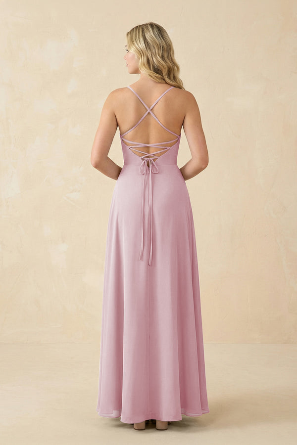 A-Line Chiffon Spaghetti Strap Bridesmaid Dress in Candy Pink - KissProm BRIDESMAID DRESSES