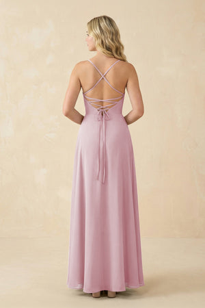 A-Line Chiffon Spaghetti Strap Bridesmaid Dress in Candy Pink - KissProm BRIDESMAID DRESSES
