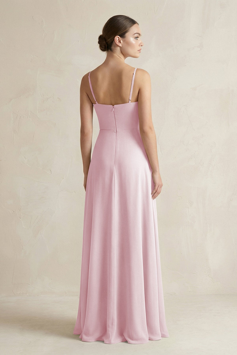 A - Line Chiffon Spaghetti Strap Bridesmaid Dress in Candy Pink - KissProm Bridesmaid Dresses