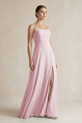 A - Line Chiffon Spaghetti Strap Bridesmaid Dress in Candy Pink - KissProm Bridesmaid Dresses