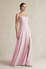 A - Line Chiffon Spaghetti Strap Bridesmaid Dress in Candy Pink - KissProm Bridesmaid Dresses