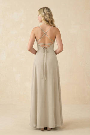 A-Line Chiffon Spaghetti Strap Bridesmaid Dress in Champagne - KissProm BRIDESMAID DRESSES