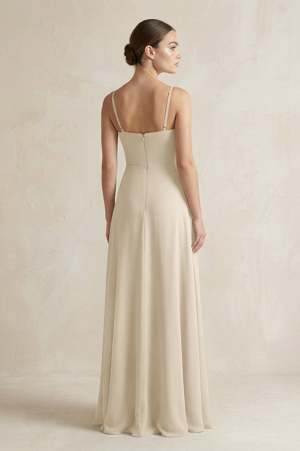 A - Line Chiffon Spaghetti Strap Bridesmaid Dress in Champagne - KissProm Bridesmaid Dresses