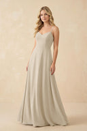 A-Line Chiffon Spaghetti Strap Bridesmaid Dress in Champagne - KissProm BRIDESMAID DRESSES